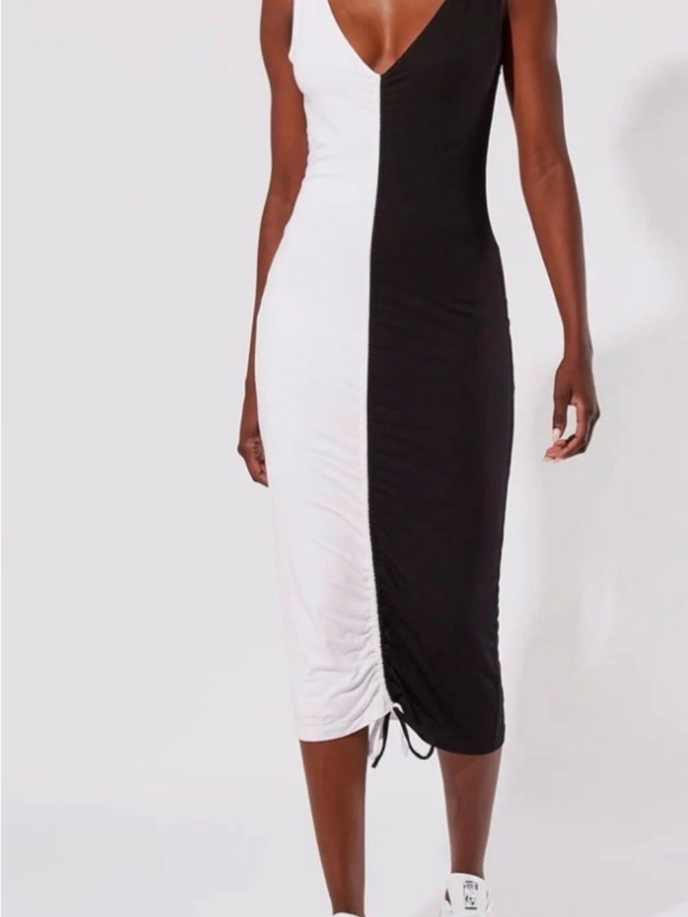Solid & Striped Black & White Two-Tone V-Neck Midi Dress